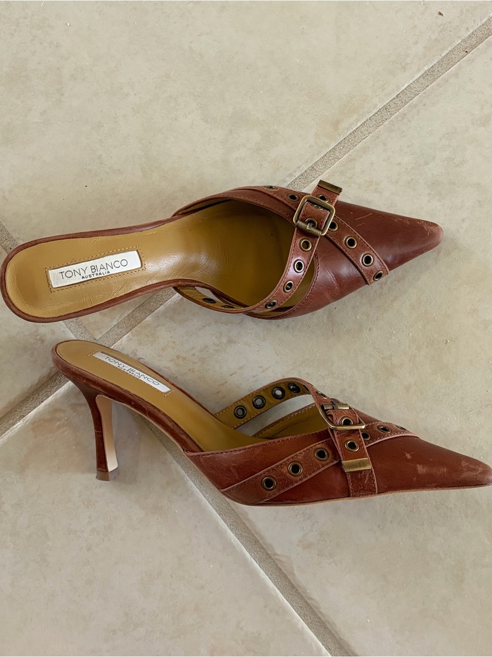 Tony Bianco Heeled Mule in Cognac Brown
